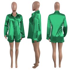 Casual Long Sleeve Shirt Solid Color Suit Solid Collared Shirt For Night Out, Collared Shirt For Night Out, Solid Color Long Sleeve Shirt For Night Out, Solid Long Sleeve Sets For Party, Casual Solid Color Shirt For Night Out, Casual Solid Shirt For Night Out, Green Collared Party Shirt, Casual Green Shirt For Party, Casual Long Sleeve Shirts