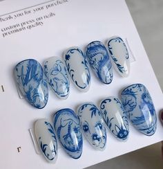 Nails Nails, Blue Nails, Almond Nails, Halloween Nails, White Nails, Studio Ghibli, Short Nails, Press On Nails, Nail Inspo