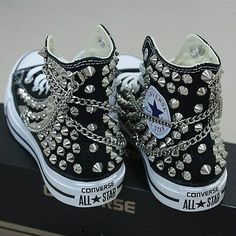 Find many great new & used options and get the best deals for Genuine CONVERSE with studs & chains All-star Chuck Taylor Sneakers Sheos at the best online prices at eBay! Free shipping for many products! Babe Stars Shoes, Goth Shoes Chain, Shoes With A Star On It, Nike Air Force Ghost Face, Star Shoes Cheap, Marvel Shoes Converse, Shoe Lace Patterns Converse Butterfly, Star Force Shoes, Cool Lace Patterns For Shoes Star