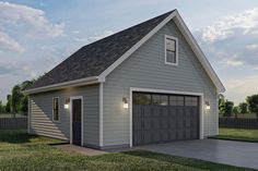 a two car garage is shown in this rendering