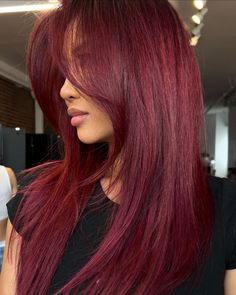 Booking our stylists ASAP! Would you try this color? 🍒  (Image via @lifeoflisag) Pillar Box Red Hair, Wine Colour Hair, Cherry Cola Red Hair, Red Hair No Bleach, Fall Red Hair Color, Cherry Red Hair Color, Red Wine Hair, Red Hair Styles