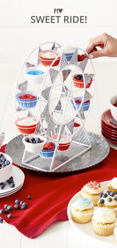 cupcakes and muffins are arranged on a table with the words sweet ride written above them