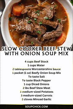 the flyer for slow cooker beef stew with onion soup mix