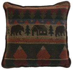 Cabin Bear Wool Blend Throw Pillow Log Cabin Living Room Ideas, Cabin Living Room Ideas, Log Cabin Living Room, Bear Bedding, Lodge Bedding, Bear Bed, Log Cabin Living, Cabin Living Room, Wood River