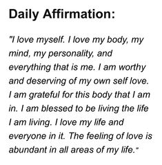 a poem written in black and white with the words daily affirmation on it