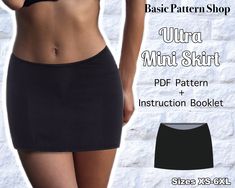 an image of a woman wearing a black skirt and panties with the text, basic pattern shop