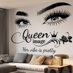 PRICES MAY VARY. 👀【BEAUTIFUL QUEEN EYES DESIGN】-- Our Queen Eyes wall sticker contain a variety of elements suitable for home decoration. Classic style Designed Printed with quote and queen,Quote "Her like is pretty". This complete set of stickers saves you the time of selection and meets your different decoration needs 👀【PREMIUM MATERIAL】-- This Queen Eyelash Stickers for Walll is made of high quality semi-gloss vinyl, eco-friendly, odorless, non-toxic and strong adhesive material. 👀【PACKAGE Sofa Wall Decor, Lash Room Decor, Sofa Layout, Queen Images, Lash Room, Wall Decor Quotes, Removable Wall Decals, Decoration Stickers, Pvc Wall