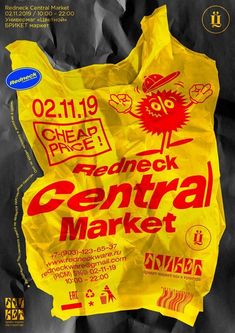 a yellow bag with some stickers on it that says central market in the middle