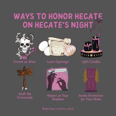 🌙✨ Embracing the Night of Hecate – a time to honor the goddess of the crossroads, magic, and transformation. 🕯️🔥  On this sacred night, light a candle at the threshold, offer up gratitude, and invite Hecate’s wisdom to guide you through life’s choices. Reflect on past paths and new beginnings, leaving offerings of garlic, eggs, or lavender as symbols of devotion.  Whether seeking protection, clarity, or strength, may Hecate’s torch light your way through the shadows. 🔮💜 Symbols Of Hecate, Hecate Shrine, Hecate Altar Ideas, Hecate Alter, Crossroads Magic, Wicca Knowledge, Mother Hekate, Hekate Aesthetic, Hecate Aesthetic