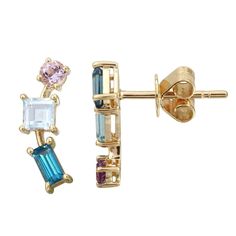 Multi Shape Gemstone Climber Earrings – Alev Jewelry Luxury Gold Plated Multi-stone Earrings, Crawlers Earrings, Climber Earrings, Gemstone Earrings, Yellow White, Sale Items, Rush, Topaz, Amethyst