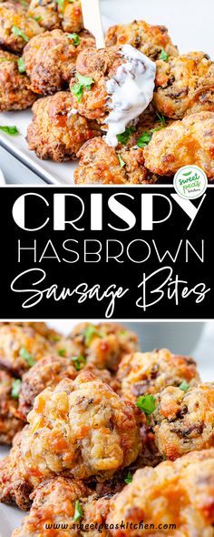 crispy hashbrown sausage bites with sour cream on top and in the middle