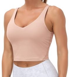 PRICES MAY VARY. 【Soft & Comfortable Material】 Crop tank sports bra made of lightweight, breathable and stretchy fabric, sweat-wicking to keep you dry. 【Design-- Full coverage U-back】 sports bra for additional support with removable pad, Great for low, medium, and high impact activities. Full figure with racerback design not only effectively protects against shock, and prevents the bra from shifting, but also beautifies your back curve, increasing the fashion sexy style. 【Match】Wear over your fa Long Sports Bra, Gym People, Workout Fits, Elegant Feminine, 4 Way Stretch Fabric, Running Clothes, Sport Bra, Workout Tank Tops, Women's Fitness