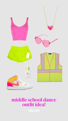 an advertisement for the nike school dance outfit idea, featuring neon colors and pink accessories