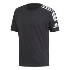 Adidas Training Sports Stripe Printing Short Sleeve Black FL3988 (Men's) Sporty Activewear With Side Stripes For Sports Events, Adidas Sportswear With Side Stripes, Functional Adidas Activewear With Three Stripes, Cotton Activewear With Three Stripes For Sports Season, Athleisure Activewear With Side Stripes, Adidas Activewear With Athletic Fit And Three Stripes Branding, Adidas Sportswear Activewear With Three Stripes, Adidas Activewear With Side Stripes For Gym, Adidas Sporty Crew Neck Activewear