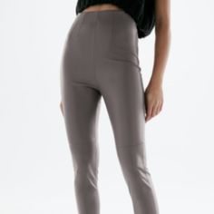 Size: M Condition: Brand New With Tags, Never Worn Color: Gray Fit: High-Waisted, Fitted, Skinny, Elastic Waistband, Side Zip Closure Material: Base Fabric- 100% Polyester; Coating- 100% Polyurethane (Sold Out Everywhere!) Red Leather Pants, Burgundy Jeans, Cream Pants, Leather Pants Women, Zipper Pants, Velvet Pants, Faux Leather Pants, Zara Pants, Faux Leather Leggings