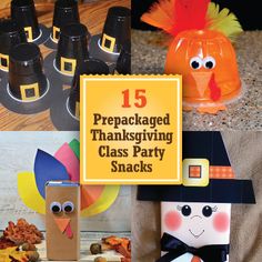 an assortment of thanksgiving party snacks and decorations