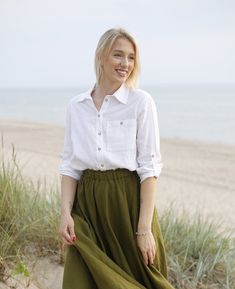 "Basic classic white linen shirt is simple minimalist and stylish. It is a must in every wardrobe. Style with trousers, skirts, shorts and jackets. Choose your favourite colour that matches your current wardrobe. White linen shirt features side slits, a front pocket and long sleeves with placket cuffs. The shirt is 5 cm longer on the back compared to the front side. Model is 174 cm / 5ft 8'', bust 89 cm / 35'',  waist 64 cm /25,2'', hips 95 cm / 37,4'' . Model is wearing size S. FABRIC: 100% sof Button Shirt Outfit, White Linen Blouse, White Linen Shirt, Favourite Colour, Linen Blouse, Wardrobe Style, Pure Linen, Button Shirt, Stunning Dresses