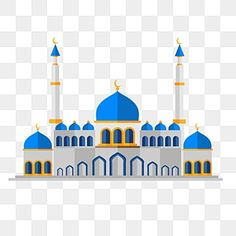 an islamic mosque with blue domes and minas on the roof, architecture, building png