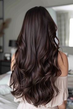 36 Stunning Espresso Brown Hair Color Hairstyles for Every Hair Length Mahogany Chocolate Brown Hair, Brown With No Red Undertone, Coffee Colored Hair Brown, Clear Winter Hair Color Colour Palettes, Maroon Brown Balayage, Espresso Dark Brown Hair, Natural Dark Hair Color, Expressing Brown Hair, Solid Burnett Hair Color