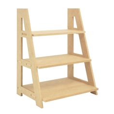 a wooden shelf with three shelves on each side