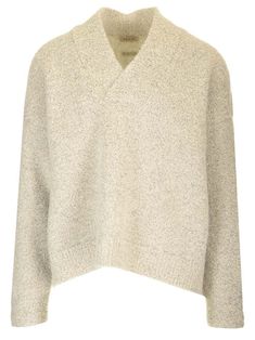 Oversized V-neck sweater from Fear Of God in wool and mohair blend featuring a loose fit with dropped shoulders Fear Of God Logo, God Logo, Velvet Color, Fear Of God, Knitwear Men, Oversized Sweatshirt, Tory Burch Shoes, Knitted Sweater, White Sweaters