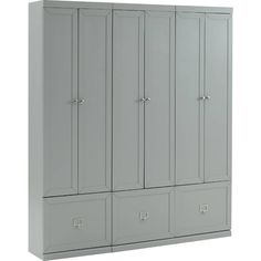 a large gray cabinet with four doors and two drawers