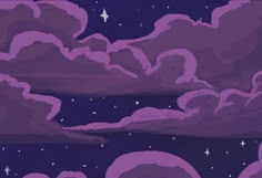 purple clouds and stars in the night sky