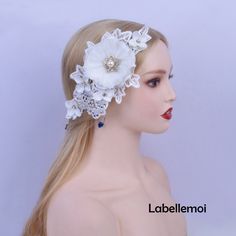 small bridal fascinator with lace,beads and rhinestones with metal combs at the back Ideal for wedding/party/races/church It is handmade product and every hat is well inspected before shipment,no return accepted.But please do contact us if you have any problems on your order.Thanks for your supports. Elegant White Rhinestone Headpieces, Wedding Headband With Bead Caps, Adjustable White Lace Hair Accessories, White Rhinestone Party Headpiece, Elegant Lace Headpieces For Party, Elegant Lace Party Headpieces, Elegant Lace Hair Accessories With Adjustable Fit, Elegant Lace Hair Accessories For Party, White Lace Headband For Party