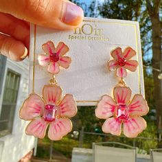 Same Day Shipping Pink Elegant Flower Earrings For Valentine's Day, Elegant Pink Flower Earrings For Valentine's Day, Pink Dangle Flower Earrings For Spring, Pink Flower-shaped Earrings For Valentine's Day, Pink Flower Shaped Earrings For Summer, Elegant Pink Flower Earrings For Spring, Feminine Pink Dangle Flower Earrings, Feminine Pink Flower Earrings For Party, Pink Feminine Flower Earrings For Party