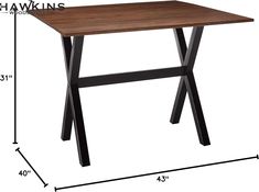 a table with measurements for the top and bottom section, including an x - frame base