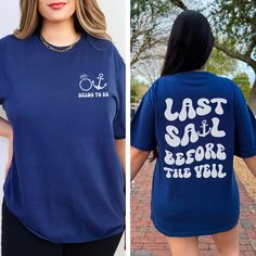 Are you looking for a trendy shirt for your boat bachelorette party? This beautiful Comfort Colors t-shirt, with a sailing front and back design, is meant to bring some fun to your bachelorette party as you and your girlfriends will have matching clothes to celebrate this special occasion. If you know someone who is planning to go sailing or cruising for their bachelorette party, this tee would make a great gift for them.  Check out more unique and funny designs in our shop, including more brida Boat Bachelorette Party, Boat Bachelorette, Cruise Bachelorette, Bachelorette Shirts Beach, Last Sail Before The Veil, Bachelorette Shirt, Beach Bachelorette, Matching Clothes, Create Picture