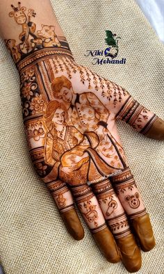 the hand is decorated with henna designs