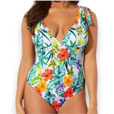 With A Gorgeous Silhouette, Cheeky Bottom Coverage And Functional Tie Shoulders, This Tie Shoulder One Piece Swimsuit Is A Must-Have Style For Every Swim Wardrobe! This Fully Lined Suit Has A Flattering V-Neckline, Removable Bra Cups And Built-In Power Mesh Lining For Tummy Control Making It An Instant Confidence Boost For Every Figure. And Like Every Swimsuits For All Style, This Suit Is Expertly Designed For The Best Fit Of Your Life! V-Neck Removable Bra Cups Functional Tie Shoulders Fully Li Floral Swimsuit, Ashley Graham, Swimsuits For All, Confidence Boost, Bra Cups, Women Swimsuits, Womens Swim, One Piece Swimsuit, Built In