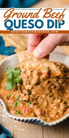 Double or triple the batch of this easy Mexican recipe for a party! This skillet cheese dip with hamburger meat is ready in just 15 minutes. Melty and packed with flavor, this is the BEST Ground Beef Queso Dip. Enjoy this simple Mexican appetizer with tortilla chips!