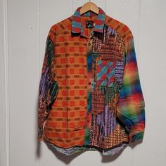 Rare Very Good Condition Wt: Pit To Pit: 25" Top Of Shoulder To Bottom Hem: 27" Ja.J Multicolor Long Sleeve Shirt With Buttons, Multicolor Print Cotton Shirt For Fall, Multicolor Print Long Sleeve Shirt For Fall, Multicolor Print Cotton Button-up Shirt, Colorful Long Sleeve Cotton Shirt, Fall Orange Collared Shirt, Multicolor Button-up Flannel Shirt For Fall, Multicolor Cotton Shirt With Buttons, Multicolor Long Sleeve Flannel Shirt For Fall