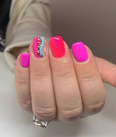 Coloured Leopard Print Nails, Bright Leopard Nails, Colourful Leopard Print Nails, Orange Nails Leopard, Pink And Blue Leopard Print Nails, Sns Nails