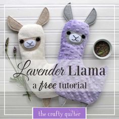 two llamas sitting next to each other with the text lavender llama a free pattern