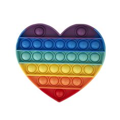 a heart shaped toy with different colors and shapes on it's sides, in the shape of a rainbow