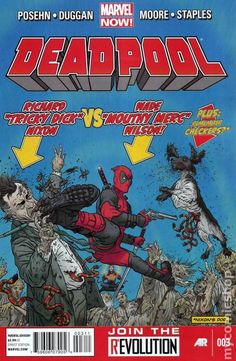 the cover to deadpool comic book, featuring deadpool and other characters in action