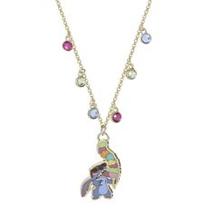 a necklace with an elephant charm hanging from it's center and multicolored stones