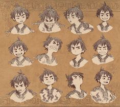 a bunch of drawings of some people with different hair styles and facial expressions on their faces