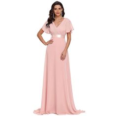 This beautiful flutter sleeves long chiffon bridesmaid dress features a v neckline, empire waist, flutter sleeves, and subtle hemline. If you are looking for a long empire waist chiffon dress for your bridesmaids, then this long flowy bridesmaid dress with short flutter sleeves will be your best choice.Perfect as bridesmaid dresses, chrismas party dress,thanks giving day gift, cocktail dresses, homecoming dresses, graduation dresses, wedding dresses, wedding guest dresses, evening dresses, forma Mother Of The Bride Pants, Bride Pants, Flowy Bridesmaid Dresses, Plus Size Evening Dress, Pink Plus Size, Ruffle Long Sleeve Dress, Dress Mother Of The Bride, Floral Wrap Maxi Dress, Beautiful Evening Dresses