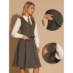 With the vintage plaid pattern, these vest shows classic and timeless fashion for your daily outfits. Those retro plaid prints can show your elegance and make you not only charming but also capable. Pair it with the solid color blouses or ruffle-neck shirts for a casual business style. Suitable for wear to work, office, business, casual daily, preppy school, street style, and so on. Plaid Sleeveless Vest For Fall, Plaid Vest For Fall, Plaid Sleeveless Vest For Work, Classic Sleeveless Plaid Vest, Classic Plaid Sleeveless Vest, Classic Plaid Vest For Fall, Classic Plaid Vest, Retro Sleeveless Vest For Work, Women's Vests