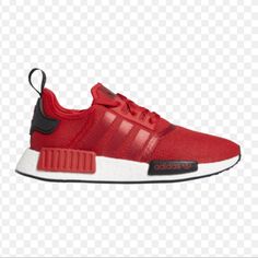 - New W/O Box - Adidas Nmd R1 Running Workout Shoes - Regular Fit - Lace Closure - Knit Textile Upper - Rubber Outsole - Responsive Boost Midsole With Eva Plugs - Soft, Breathable Feel Red Adidas Training Sneakers, Red Adidas Sneakers For Training, Red Streetwear Running Shoes, Red Adidas Sneakers With Synthetic Material, Red Adidas Sneakers For Sports, University Red Low-top Running Shoes For Training, Adidas Red Sneakers For Light Sports, Adidas Red Low-top Running Shoes, Red Adidas Low-top Running Shoes