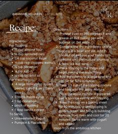 the recipe is in a pan with ingredients on it and an image of food that includes granola