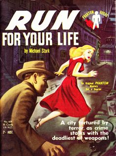 the cover to run for your life by michael stark, with an illustration of a woman in