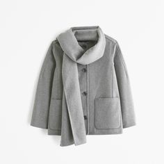 On-trend coat in our soft wool-blend fabric and mid-length silhouette, featuring front pockets, button-up front and a removable wool-blend scarf. Winter Gray Outerwear With Buttoned Pockets, Gray Winter Outerwear With Buttoned Pockets, Solid Color Wool Sweater Coat With Pockets, Winter Solid Outerwear With Flap Pockets, Gray Outerwear With Snap Buttons For Fall, Winter Button-up Outerwear For Work, Winter Button-up Workwear Outerwear, Winter Workwear Button-up Outerwear, Fall Outerwear With Buttoned Pockets And Fold Down Collar