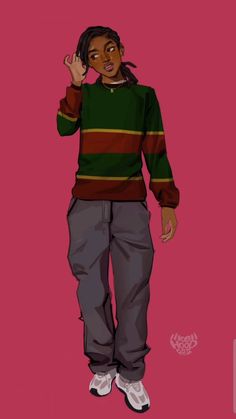 a drawing of a young man with dreadlocks on his head and wearing a striped sweater