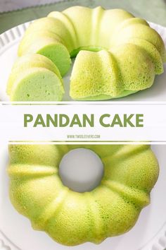 a cake that is on a plate with the words pandan cake in front of it