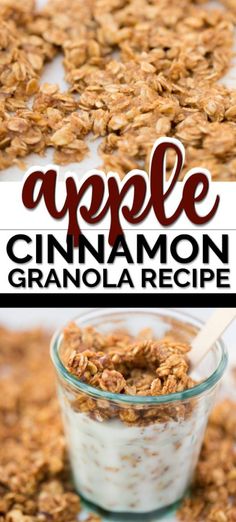 an apple cinnamon granola recipe in a glass bowl